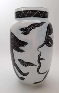 Kosta Boda Hand Painted Caramba 8"Vase by Ulrica Hydman-Vallien, c. 1996
