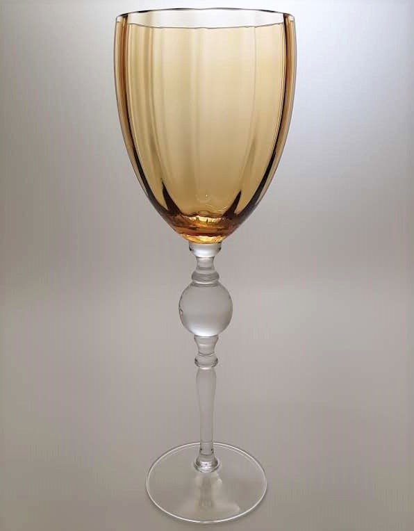 Vintage Amber Wine Glasses Set of 2 16.5 Oz - Unique Stem Slanted Wine  Glasses B