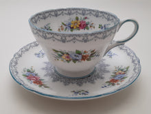 Shelley Crochet Blue Trim Fine English Bone China Teacup and Saucer Set. c.1945-1966