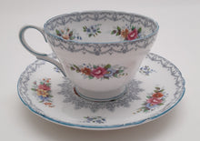 Shelley Crochet Blue Trim Fine English Bone China Teacup and Saucer Set. c.1945-1966