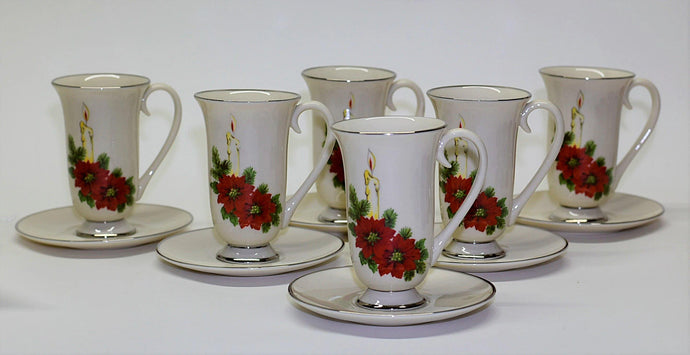 Triomphe Flintridge China Holiday Irish Coffee Cup and Saucer Collection of Six