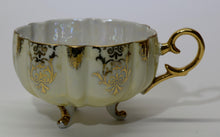 Royal Halsey Japan Ivory Lusterware Three Toed Scalloped Porcelain Teacup and Saucer Set