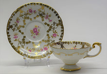 Aynsley Pink Roses and Gold Pedestal Teacup and Saucer Set. England
