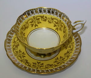 Royal Stafford Yellow and Gold Bone China Teacup and Saucer Set. ENGLAND