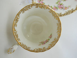 Royal Albert England Dimity Rose Floral and Gold Teacup and Saucer Set