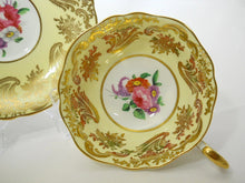 Paragon Yellow and Gold Floral Bone China Teacup and Saucer Pair. England. c. 1939-1949
