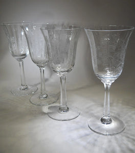 Lenox Etched Temple Blossoms Wine Goblet Optic Glass Collection of Four