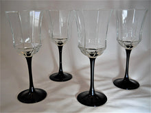Luminarc France Octime Black Stem Octagonal Water/Wine Goblet Collection of Four
