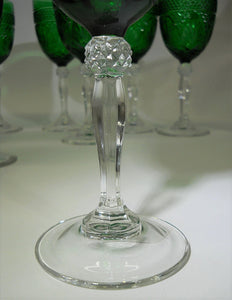 Cristal D'Arques-Durand Antique Emerald Green 8 oz. Water Goblet Collection of Nine.