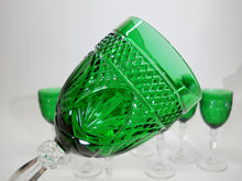 Cristal D'Arques-Durand Antique Emerald Green 8 oz. Water Goblet Collection of Nine.