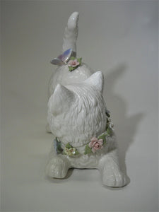 Cosmos Porcelain Kitten Playing With Butterfly Figurine Music Box