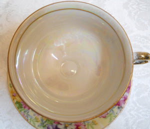 Royal Crown Lusterware Floral Pedestal Teacup/ Saucer Set of 4