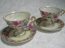 Royal Crown Lusterware Floral Pedestal Teacup/ Saucer Set of 4