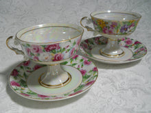 Royal Crown Lusterware Floral Pedestal Teacup/ Saucer Set of 4