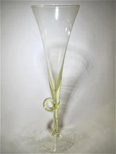 Colored Champagne Blue, Yellow, and Green Flared Trumpet Glasses With Looped Stems. Collection of Six.