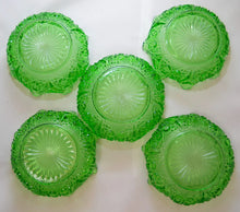 Tarentum Cane Insert Emerald Green Pressed Glass 4" Berry Bowl Collection of Five c.1898-1906