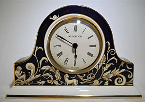 Wedgwood England Cornucopia Navy and Scroll Bone China Mantel Clock