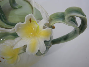 Pier 1 Imports Green and Yellow Hand Painted Ginger Lily Porcelain Teapot