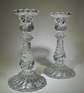 Baccarat Bambous Handmade 9" Swirl Candlestick Set of Two. FRANCE.