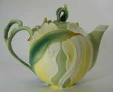 Pier 1 Imports Green and Yellow Ginger Lily Hand Painted Porcelain Teapot