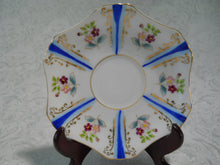 Ucagco Hand Painted Blue Stripes and Floral on White Porcelain Cup/Saucer c.1950's