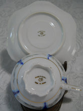 Ucagco Hand Painted Blue Stripes and Floral on White Porcelain Teacup/Saucer c.1950's