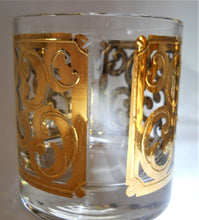 Georges Briard Spanish Gold Old Fashioned/ Lowball Barware Glass Collection of Four. Mid Century Modern c.1960's