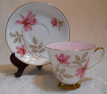   Old Royal England Samson Smith Pink Floral Teacup/Saucer Set, c. 1945-1963