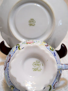 Exquisite Merit multi-colored Moriage Demitasse Tea Cup and Noritake Morimura  c.1918 Serving Dish