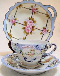 Exquisite Merit multi-colored Moriage Demitasse Tea Cup and Noritake Morimura  c.1918 Serving Dish at Bincheys.com