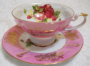Lusterware Teacup Sets (2) Purple Flowers and Gold Trim and Royal Halsey/ Lipper and Mann Pink