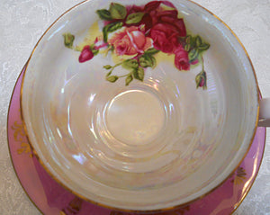 Lusterware Teacup Sets (2) Purple Flowers and Gold Trim and Royal Halsey/ Lipper and Mann Pink