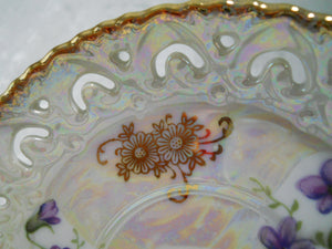 Lusterware Teacup With Purple Flowers and Gold Trim