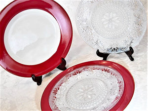  Crate and Barrel and Indiana Depression Glass 14-Piece Holiday Dinner and Salad/Dessert Plate Tableware Collection For Seven