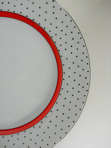 Fitz and Floyd Red/White/and Black Dotted Suisse 43-Piece Dinnerware Plate Collection for Eight. (No Cups/Mugs).