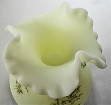 Fenton Custard Satin Glass Crimped Flower Vase Hand Decorated by Marilyn Wagner