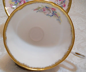 Clare Bone China Pink and Floral with Gold Trim Footed Teacup/Saucer Set, England