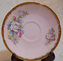 Clare Bone China Pink and Floral with Gold Trim Footed Teacup/Saucer Set, England