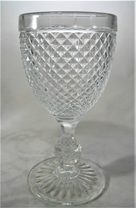 Vista Alegre Bicos Clear Pressed Glass Diamond Design Footed Goblets Set of Four
