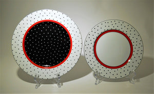 Fitz and Floyd Red/White/and Black Dotted Suisse 43-Piece Dinnerware Plate Collection for Eight. (No Cups/Mugs).