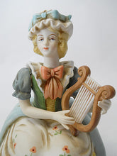 Blue Danube Waltz Music In Motion Porcelain Woman with Lyre Harp Music Box
