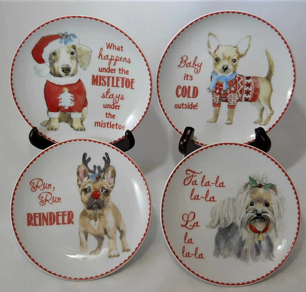 Pier 1 Christmas Pups Appetizer Plate Collection of Four