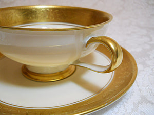 Gloria 3-Piece Ivory Tea Cup/Serving Dish w/ Gold Fairy & Nymph Child's Play Etchings