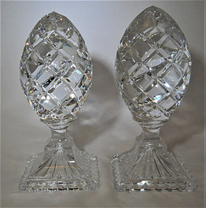 Vintage Polish Lead Crystal Hand Cut Egg Shaped Pedestal Paperweight Set of Two