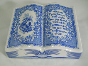 Spode England Friendship Blue and White Open Book Paperweight