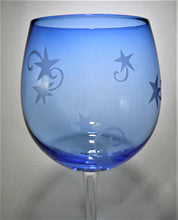 Artland Holiday Stars Blown Glass Blue and Etched Frosted Stars w/Curls Balloon Wine Glasses Collection of Six