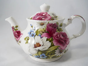 Sadler Gracie's Rose Teapot of Roses, White and Blue Floral Design. England