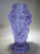 Bohemia Jaromir Schubert (JAS) Hand Cut Art Deco Vaseline Sculptured Glass "Grape Harvest" Nude Maiden Vase