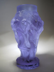 Bohemia Jaromir Schubert (JAS) Hand Cut Art Deco Vaseline Sculptured Glass "Grape Harvest" Nude Maiden Vase