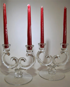 Fostoria Colony Pressed Glass Double Candle Holder Pair